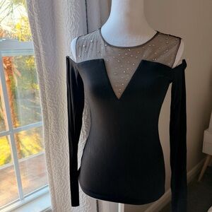 Bailey 44 illusion neck line off the shoulder black long sleeve top